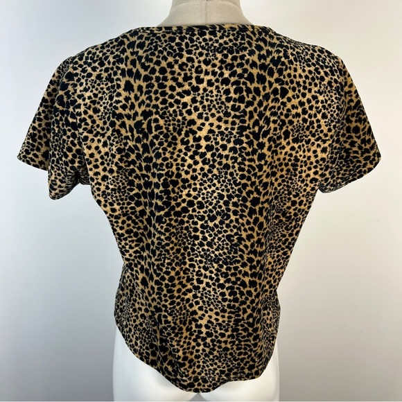 ❤️ Vintage Liz Claiborne Leopard Print Short Sleeve Velour Top S - Picture 3 of 9